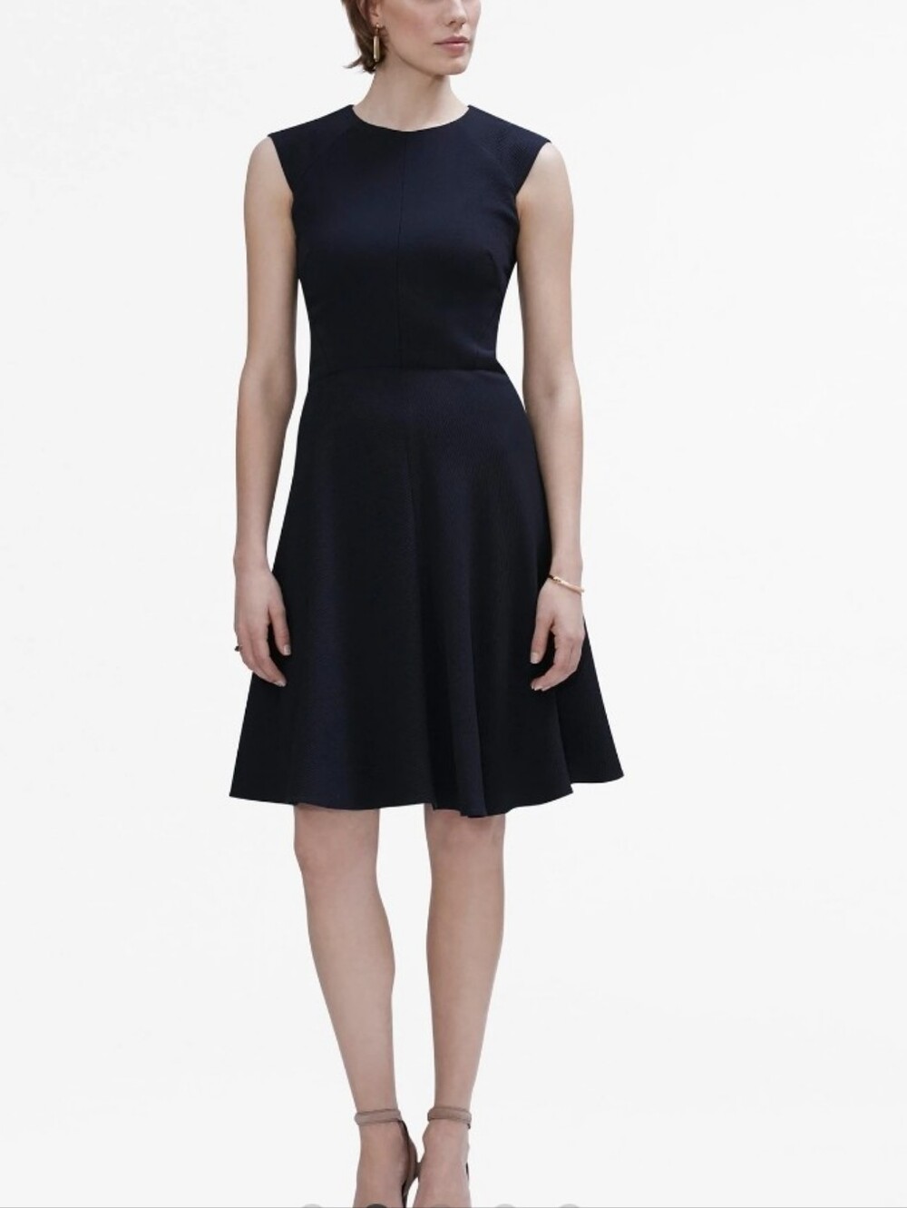 M.M.Lafluer Toi Dress Navy Blue  Sleeveless Fit-and-Flare Dress 96% Wool Blend